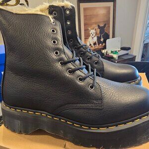 Dr. Martens Jadon Faux Fur Lined Leather Platform Combat Boots Black Mens SZ 12